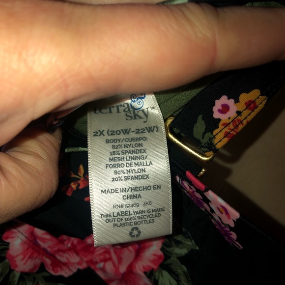 Terra & Sky one piece swimsuit. Black With floral design in pink. - Picture 7 of 7